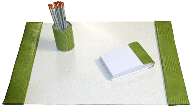 3-Piece Croco Leather DeskPad Set, Green Leather Desk Pad