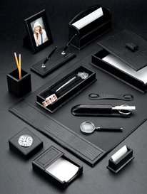 Black Croco Leather Desk Pad and Accessories