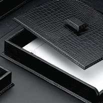 Black Croco Leather Letter Size Tray with Cover