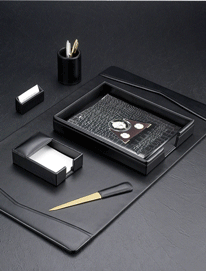 Black Leather Desk Blotter Set