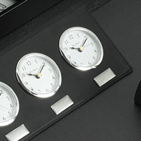 Leather Black Clock Triple Time Zone