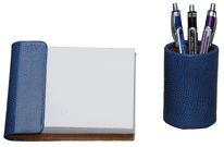 Blue Leather 2-Piece Croco Desk Set