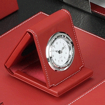 Red Leather Foldover Desktop Clock