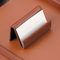 Tan Leather Business Card Holder Desk Accessory