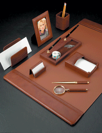 Fine Tan Leather Desk Pad Set