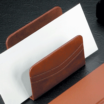 Tan Leather Desktop Letter Holder